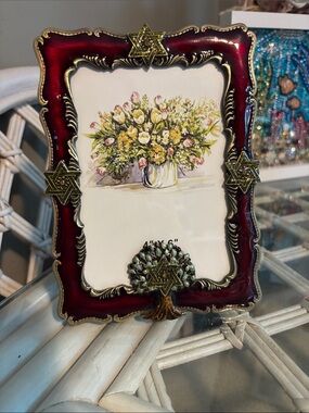 Vintage Ornate Red Enamel Picture Frame with Star of David